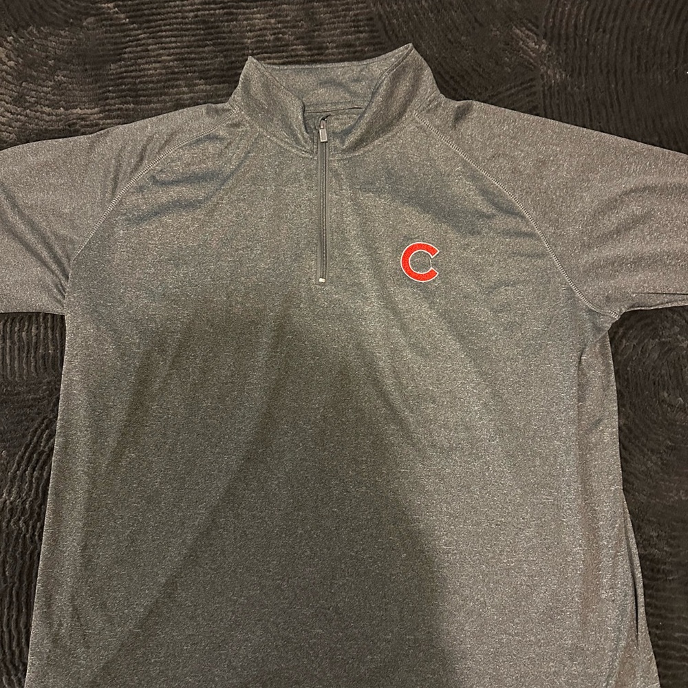 Stitches Gray Quarter-Zip with Red Logo. Cubs.